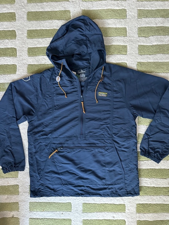 L.L. Bean Other - L.L. Bean Navy Hooded Pullover Anorak with Tan Accents